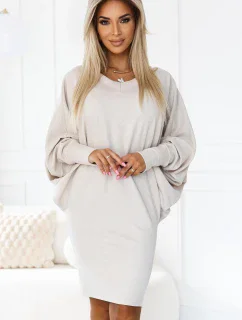 402-7 Svetr teplé netopýří šaty s výstřihem - béžové