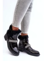 Boty Na Plochém Podpatku A Platformě Sztyblety Černé Linestta