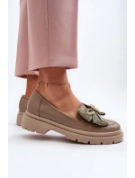 Dámské kožené mokasíny s mašlí Laura Messi 2787 Beige