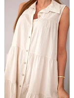 Dámské bavlněné košilové šaty bez rukávů s knoflíky béžová