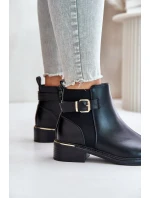 Dámské botky Chelsea na nízkém podpatku zateplené se zlatou sponou černé Inomira