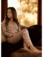 Dámské pyžamo Smile 4  482/434 Tmavě béžová vzor - Cornette