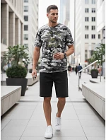 Pánské tričko s potiskem v kamuflážovém vzoru, šedé, FashionStreet NX2002R
