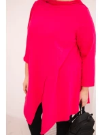 Dámská bavlněná blůza Plus Size asymetrická s ohrnovacími rukávy fuchsie