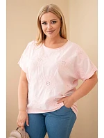 Dámská bavlněná halenka Plus Size s vyšívanými květinami cukrově růžová Dámská bavlněná halenka Plus Size s vyšívanými květinami cukrově růžová