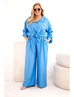 Dámský Plus Size komplet s košilí a širokými kalhotami džínový Dámský Plus Size komplet s košilí a širokými kalhotami džínový