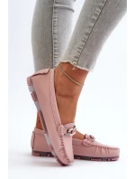 Dámské kožené mokasíny s ozdobou růžové S.Barski LR339