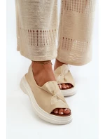 Zazoo 2939 Kožené Dámské Sandály S Mašlí Světle Béžové Zazoo 2939 Kožené Dámské Sandály S Mašlí Světle Béžové