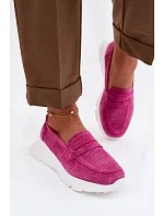 Dámské mokasiny z přírodního semiše na platformě Vinceza 79626 Fuchsiová