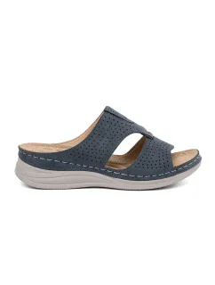 Jedinečné nazouváky dámské modré na plochém podpatku