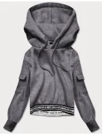 Krátká šedá dámská tepláková mikina se stahovacími lemy (26030)