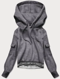Krátká šedá dámská tepláková mikina se stahovacími lemy (26030)