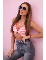 Dámský bavlněný top s výstřihem a zlatým akcentem neonově růžový