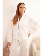 Dámská bavlněná souprava s širokými nohavicemi a mikinou na zip ecru