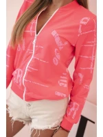 Dámská bavlněná mikina s potiskem a zipem neonově růžová