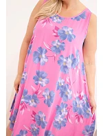 Dámské šaty Plus Size z viskózy s květinovým vzorem na ramínkách růžové