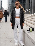 Dlouhá dámská prošívaná bunda s kapucí, černá, FashionStreet TY5809 Dlouhá dámská prošívaná bunda s kapucí, černá, FashionStreet TY5809