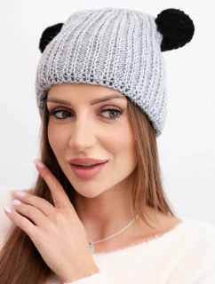 Dámská zimní čepice z vlny s bambulí K433 světle šedá