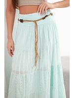 Dámská maxi bavlněná sukně s ažurovým vyšíváním a elastickým pasem mátová