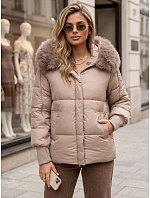 Dámská zimní prošívaná bunda s kapucí, béžová, FashionStreet TY6005