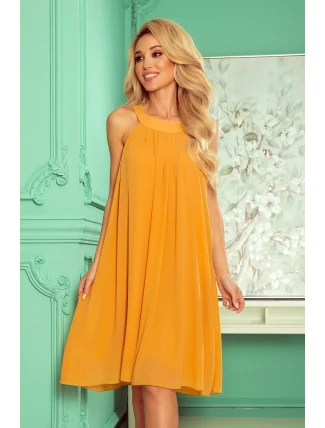 350-3 ALIZEE - šifonové šaty s vázáním - barva HONEY