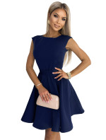 Tmavě modré rozšířené dámské šaty s malými rukávky 442-3