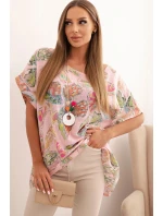 Dámská bavlněná blůza s motivem motýlů s krátkým rukávem cukrová růžová
