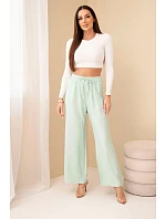 Kalhoty z viskózy se širokou nohavicí mentolové