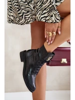 Zazoo 2955 Lakované Boty Worker S Zlatým Detalem Na Jazyku Černé