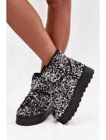 Dámské sněhule Silmo na platformě zdobené flitry – černo/stříbrné