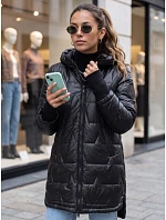 Dámská prošívaná přechodová bunda s kapucí, černá, FashionStreet TY5787 Dámská prošívaná přechodová bunda s kapucí, černá, FashionStreet TY5787