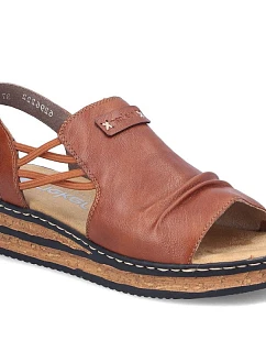 Pohodlné hnědé dámské sandály na platformě Rieker 62962-22