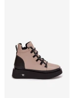 Kožené dámské kotníčkové boty na platformě s vyhříváním Artiker 55C0884 Béžové Kožené dámské kotníčkové boty na platformě s vyhříváním Artiker 55C0884 Béžové