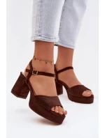Dámské sandály na podpatku z eko semiše čokoládové Iserelle