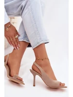 Dámské sandály na podpatku s eko semišem béžové Calvoria