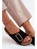 Kožené semišové dámské pantofle s přezkou černé Beryl