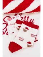 Dámské vánoční ponožky Medvídci v čepici Santa Claus Bílé