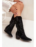 Semišové dámské kovbojky na podpatku Karira – černé