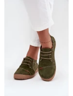 Dámské kožené polobotky s prošitím Artiker – zelené