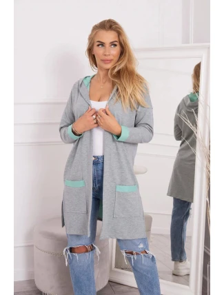 Dvoubarevná pelerína s kapucí 21679 mint+šedá - Kesi Dvoubarevná pelerína s kapucí 21679 mint+šedá - Kesi