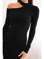 Dámská pletená šaty s dlouhým rukávem a asymetrickým výstřihem ZS3039 34956 černé - Kesi Dámská pletená šaty s dlouhým rukávem a asymetrickým výstřihem ZS3039 34956 černé - Kesi