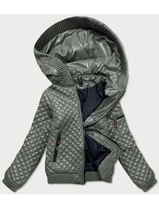 Krátká prošívaná bunda v khaki barvě se stahovacími lemy (7261) Krátká prošívaná bunda v khaki barvě se stahovacími lemy (7261)