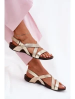 Ploché Kožené Sandály Dámské Zazoo 40032 Zlaté Ploché Kožené Sandály Dámské Zazoo 40032 Zlaté