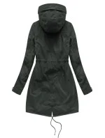 Dámská zimní bunda typu parka v army barvě s mechovitou kožešinovou podšívkou a s kapucí (7602BIG)