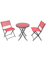 SADA BALKONOVÉHO NÁBYTKU KULATÝ STŮL A 2 SKLÁDACÍ ŽIDLE ČERVENÁ