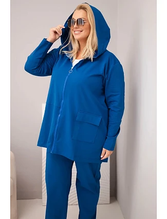 Dámská bavlněná souprava Plus Size s mikinou a kalhotami chrpově modrá Dámská bavlněná souprava Plus Size s mikinou a kalhotami chrpově modrá