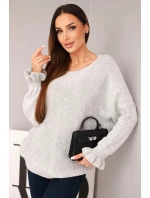 Svetr dámský z mohairu s nařasenými rukávy a výstřihem na zádech světlá šedá