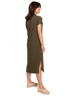 B222 Safari šaty s kapsami s klopou - khaki barva