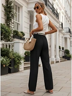 Dámské kalhoty s širokými nohavicemi, černé, FashionStreet UY3073
