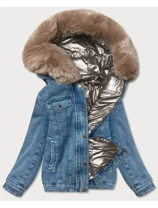 Světle modro-béžová oboustranná džínová bunda pro přechodné období (B9730-50012) Světle modro-béžová oboustranná džínová bunda pro přechodné období (B9730-50012)